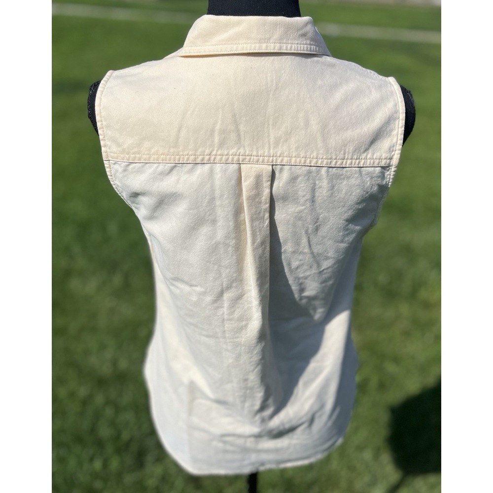 L.L.Bean Womens XS Sleeveless Button Front Shirt Cream Yellow 100% Cotton - Picture 9 of 10